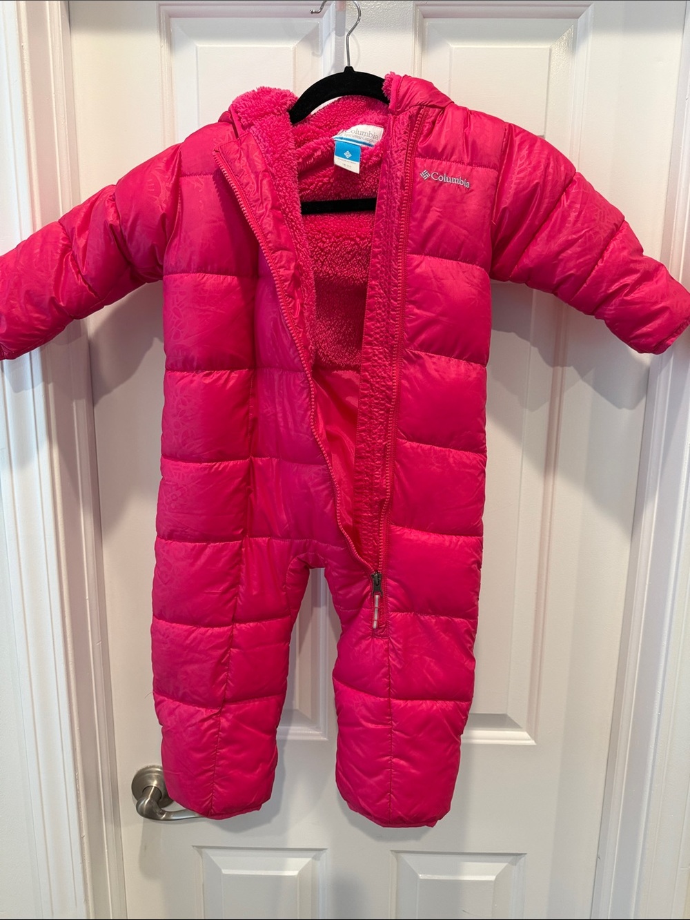Columbia Baby Girls Pink Puffer Snowsuit One Piece Winter bunting Fleece 18-24